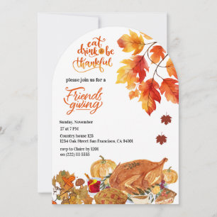Invitation Dîner Friendsgiving Action de grâce Automne Dinde