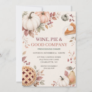 Invitation Dîner Friendsgiving aquarelle Tarte au potiron aut