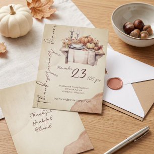 Invitation Dîner Friendsgiving Citrouille Aquarelle Vintage