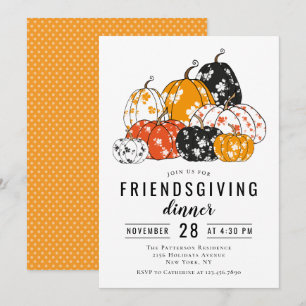 Invitation Dîner Friendsgiving Citrouilles Florales Modernes