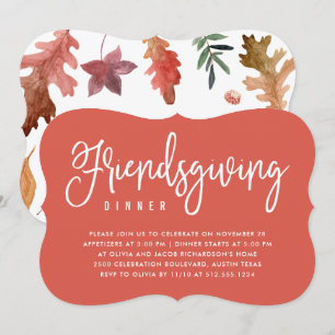 Invitation Dîner Friendsgiving   Feuilles d'automne en terre 