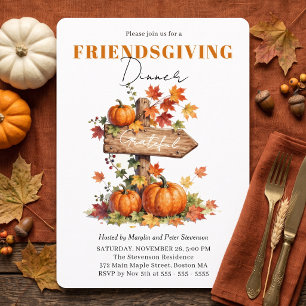 Invitation Dîner Friendsgiving Panneau Rustique Aquarelle