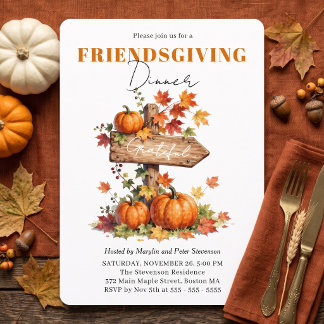 Invitation Dîner Friendsgiving Panneau Rustique Aquarelle