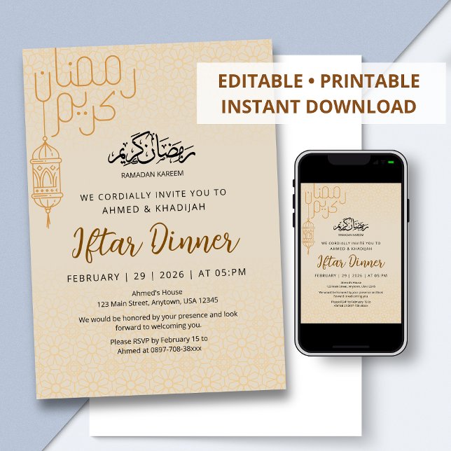 Invitation Dîner Iftar Line Art Ramadan Kareem Moderne (Créateur téléchargé)