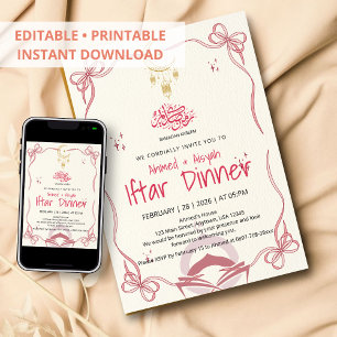 Invitation Dîner Iftar Ramadan Kareem Ruban Rose Élégant