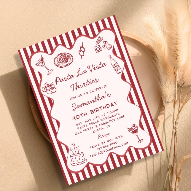 Invitation Dîner italien 40e anniversaire Pasta La Vista (Créateur téléchargé)