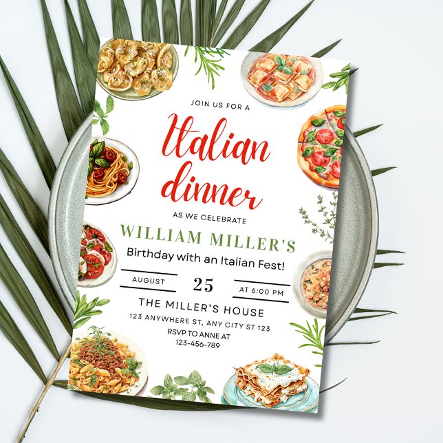 Invitation Dîner Italien Anniversaire Invitation, Pizza Anniv (Créateur téléchargé)