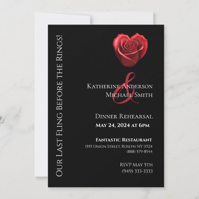 Invitation Dîner mariage Répétition-Coeur En Forme De Rose Ro (Devant)