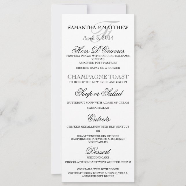 Invitation Dîner mariage répétition menu minimaliste (Devant)