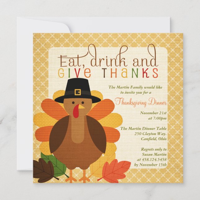 Invitation Dîner mignon de thanksgiving de la Turquie (Devant)
