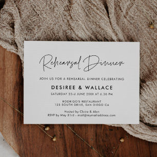 Invitation Dîner minimaliste de répétition mariage