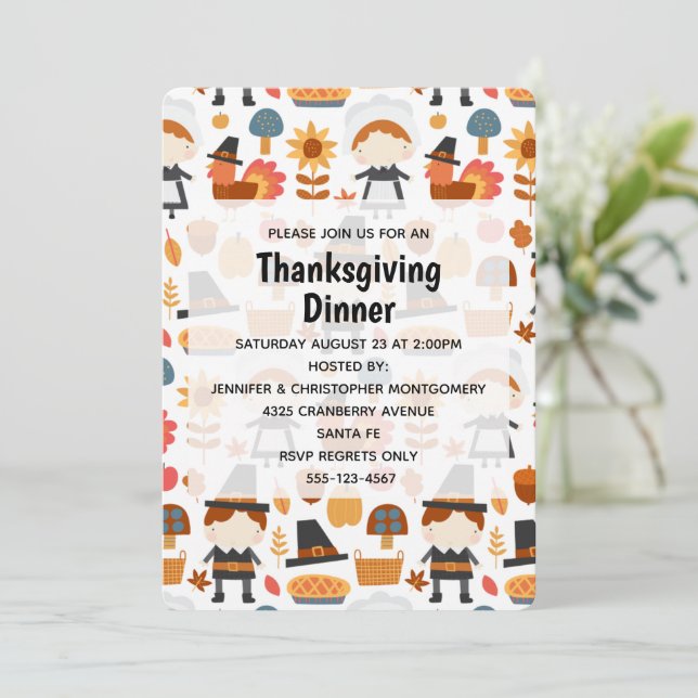 Invitation Dîner Motif de récolte de pèlerins de Thanksgiving (Debout devant)