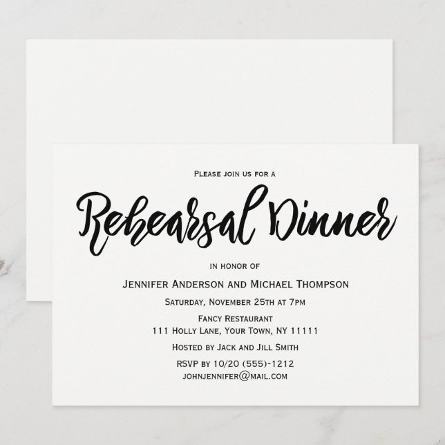 Invitation Dîner noir et blanc simple de répétition (Devant / Derrière)