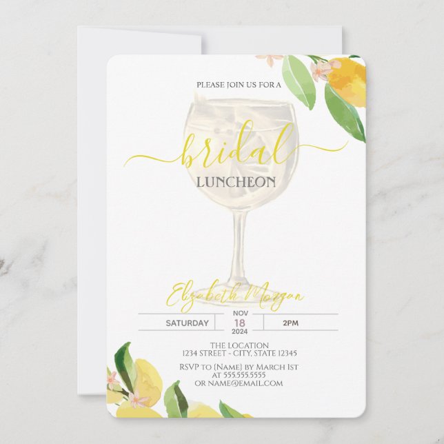 Invitation Dîner nuptial au citron de verre de cocktail (Devant)