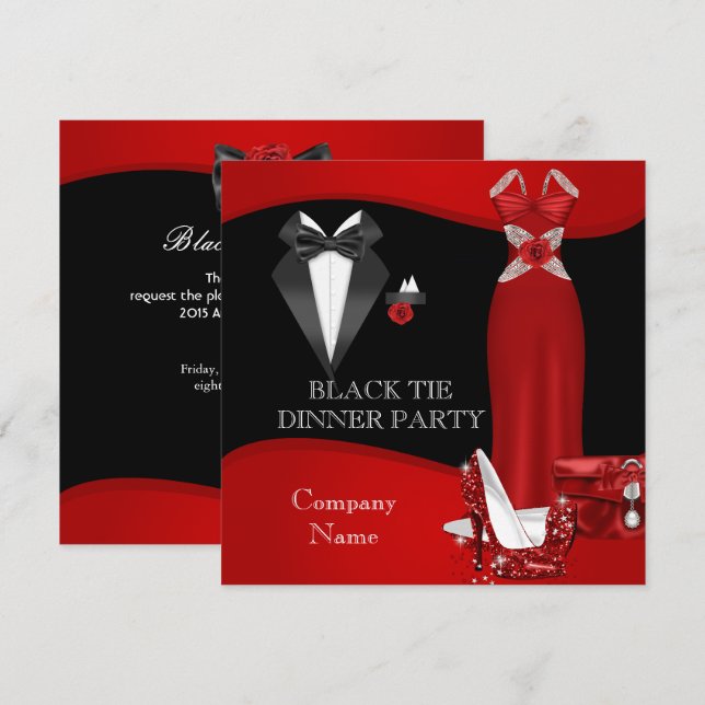 Invitation Dîner officiel d'entreprise Cravate noire rouge 3 (Devant / Derrière)