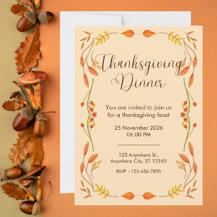 Invitation Dîner Orange Thanksgiving Élégant