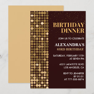 Invitation Dîner Paillettes Glamour Noir Or 83e anniversaire