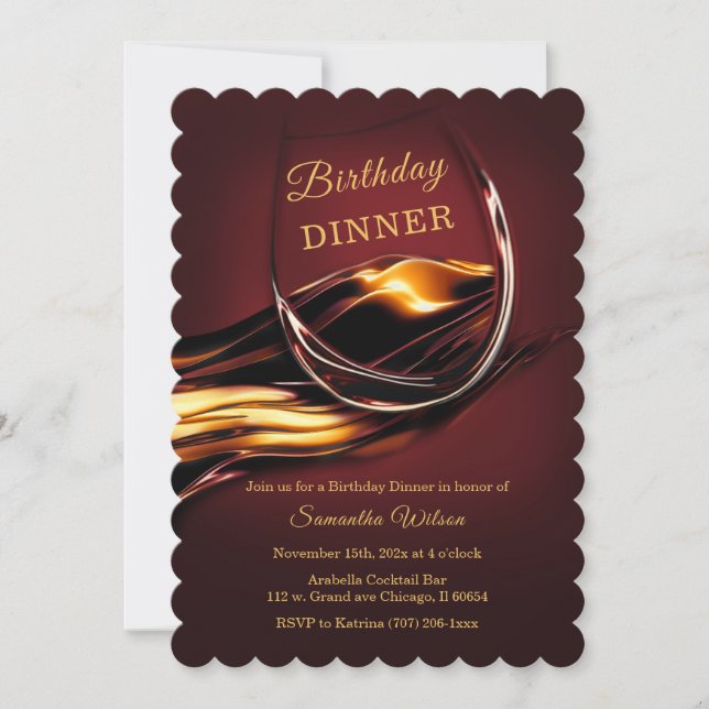 Invitation Dîner personnalisé Bourgogne et or Anniversaire (Devant)