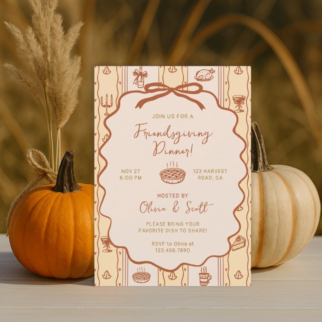 Invitation Dîner Potluck Friendsgiving Dessiné à la Main Fant (Créateur téléchargé)