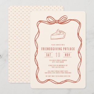 Invitation Dîner Potluck Friendsgiving Tarte à noeud Coquette