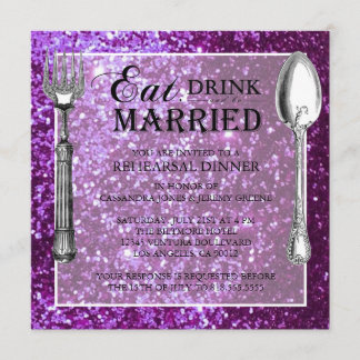 Invitation Dîner pourpre de répétition de mariage de parties