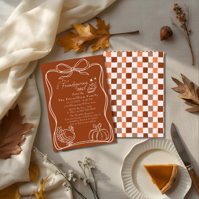 Invitation Dîner Retro Coquette Friendsgiving (Retro Coquette Friendsgiving dinner Invitation)