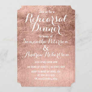 Invitation Dîner rose de répétition de feuille d'or de faux