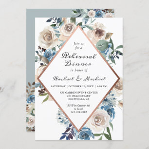 Invitation Dîner Rustique Boho Dusty Blue Floral