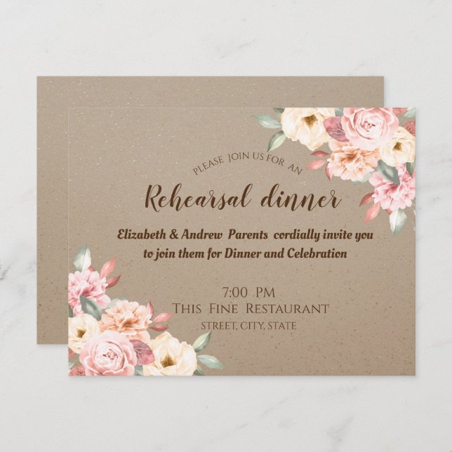 Invitation Dîner Rustique Chic Floral (Devant / Derrière)