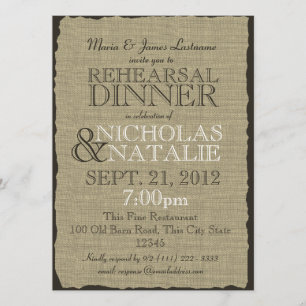 Invitation Dîner Rustique de répétition Burlap
