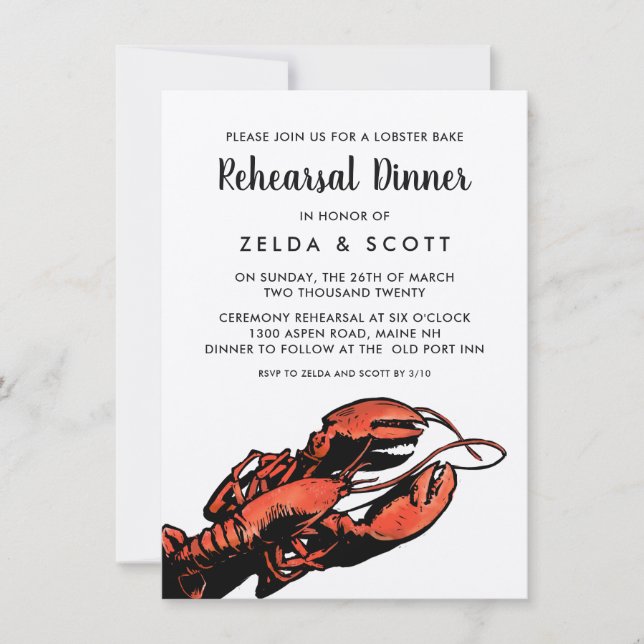 Invitation Dîner Rustique Mariage de homard (Devant)