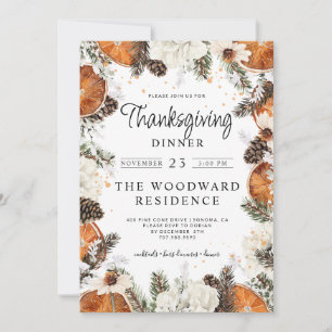 Invitation Dîner Rustique Thanksgiving Citrus Pine
