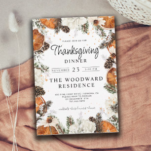 Invitation Dîner Rustique Thanksgiving Citrus Pine