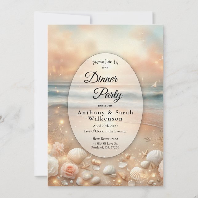 Invitation Dîner Seaside Sparkle et Sunset Dreams (Devant)