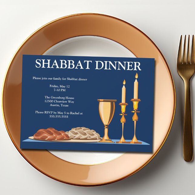 Invitation Dîner Shabbat Personnalisé Famille juive Bleu (Créateur téléchargé)