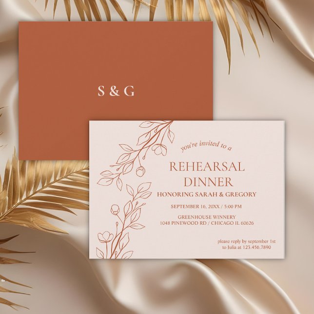 Invitation Dîner simple Boho Floral Terracotta (Créateur téléchargé)