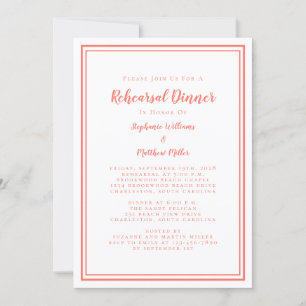 Invitation Dîner simple Coral et Mariage blanc