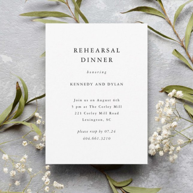 Invitation Dîner simple de répétition Mariage noir et blanc (Simple elegant typography wedding rehearsal dinner invitations.)