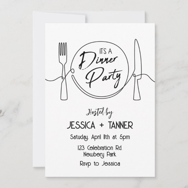 Invitation Dîner, Soirée Minimaliste, Dîner D'Anniversaire, (Devant)