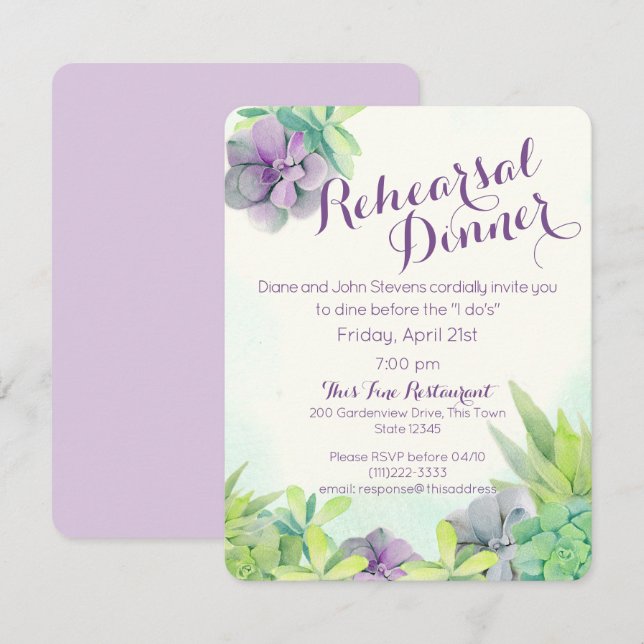 Invitation Dîner Succulent De Répétition De Jardin (Devant / Derrière)