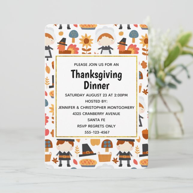 Invitation Dîner sur le thème des Pèlerins de Thanksgiving (Debout devant)