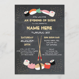 Invitation Dîner Sushi Bar de fête d'anniversaire japonais In