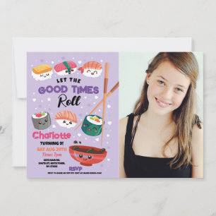 Invitation Dîner Sushi Filles Japonaise Anniversaire Fête vio