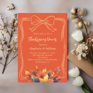 Invitation Dîner Thankgiving arc orange feuilles de chute
