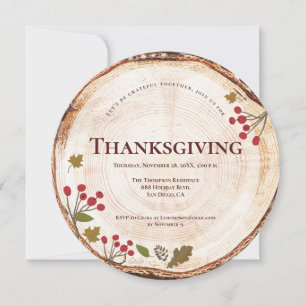 Invitation Dîner Thanksgiving Bois rustique Feuilles d'automn