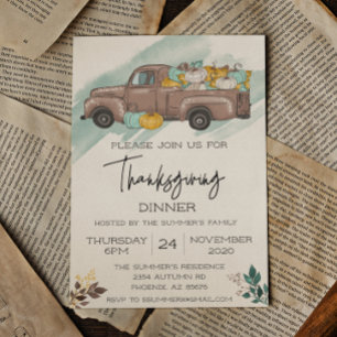 Invitation Dîner Thanksgiving Citrouille Camion aquarelle