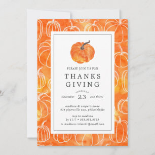 Invitation Dîner Thanksgiving   Citrouilles aquarelles