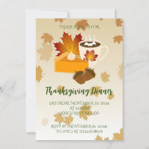 Invitation Dîner Thanksgiving Cuisine Citrouille Pie Hot Choc