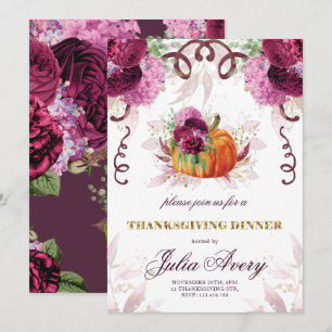 Invitation Dîner Thanksgiving Élégant automne Bourgogne