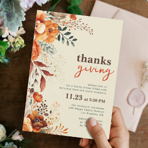 Invitation Dîner Thanksgiving floral
